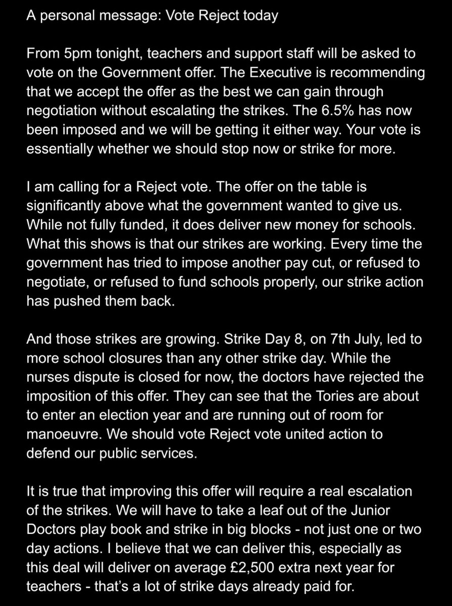 ADGCunni's tweet photo. Vote Reject and get ready for escalated action to win a long term deal for education. #VoteReject #educatorssayno @educatorssayno https://t.co/jRFwDlfZ5z