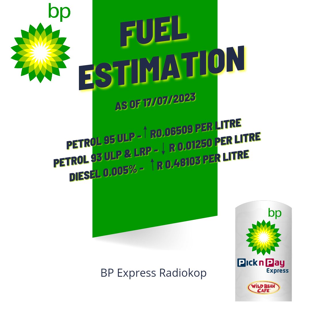 BpRadiokop's tweet photo. Updated Fuel Changes for August 2023
-
#fuel #fuelpriceupdate #fuelprices #fuelincrease #fueldecrease #petrol #diesel #dieselprice #price #dieseldecrease #dieselincrease #fuelchanges #trending #trend #trending2023 #foryou https://t.co/YfB90MNcTM