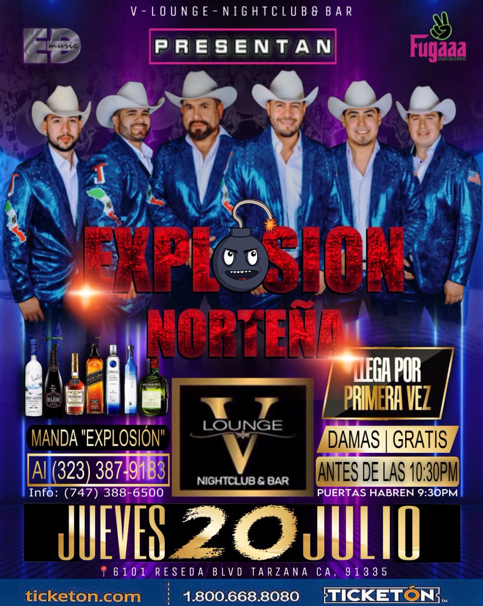 JUEVES | 2O | 𝗝𝗨𝗟𝗜𝗢 | V-Lounge ⚜️

@EXPLOSIONNORTENATjOFICIAL 💣💥
𝑷𝑶𝑹 𝑷𝑹𝑰𝑴𝑬𝑹𝑨 𝑽𝑬𝒁 𝑬𝑵  <a href="/Vlounge1/">V_Lounge</a> 
𝐃𝐀𝐌𝐀𝐒 𝐆𝐑𝐀𝐓𝐈𝐒 𝐁/𝟒 𝟏𝟎:𝟑𝟎𝐏𝐌 𝐖/𝐓𝐄𝐗𝐓 
𝐒𝐄𝐍𝐃 “𝐄𝐗𝐏𝐋𝐎𝐒𝐈𝐎́𝐍” 
𝐀𝐋  𝟛 𝟚 𝟛 • 𝟛 𝟠 𝟟 • 𝟡 𝟙 𝟠 𝟛 📲
