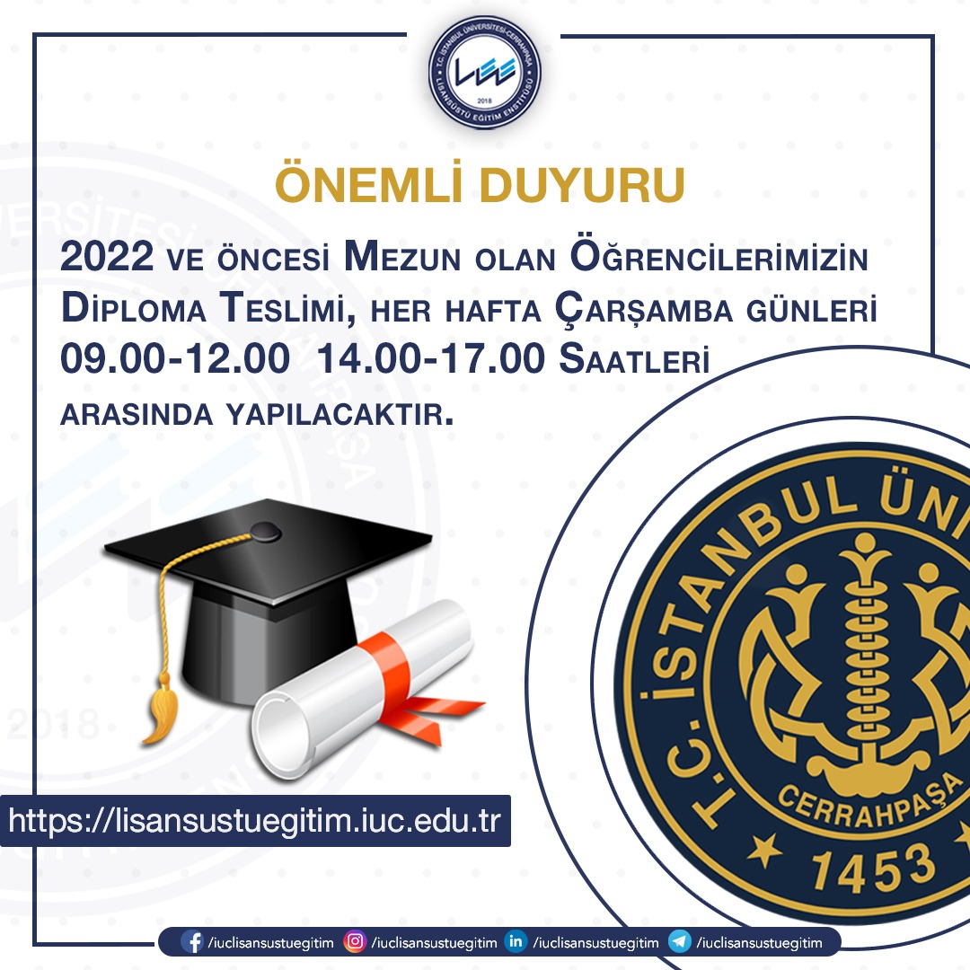 #istanbulüniversitesicerrahpaşa #istanbuluniversitycerrahpaşa #cerrahpaşa #iüc #iuc #eniyiolmakiçin #iuclisansustuegitim #doktora #yukseklisans #diploma