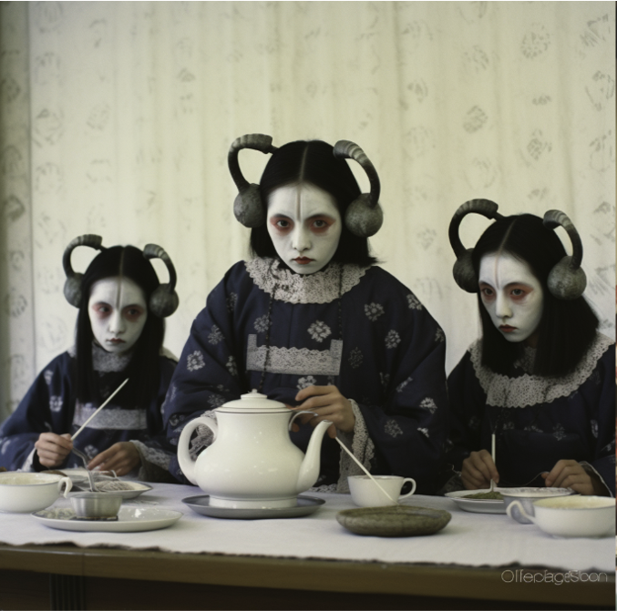 flashbynight's tweet photo. Prompt: Strange Japanese Cult https://t.co/V9neoz42Ei