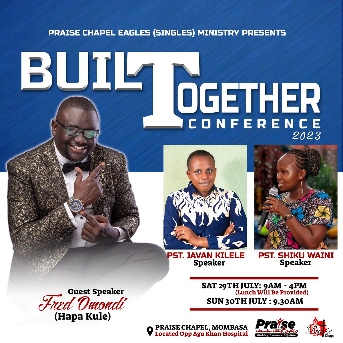 Praisechapelken's tweet photo. Great News for all singles in the city of Msa &amp; beyond.
Courtesy of our singles ministry, we bring to you the annual singles conference on the 29th &amp; 30th and the theme is BUILT TOGETHER. Fred Omondi aka Buda Boss will be ministering.
Mark Your Calendar! https://t.co/WVVbKq4V82