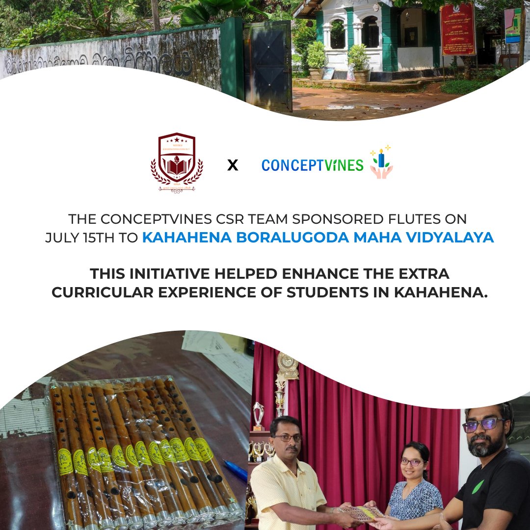 conceptvines's tweet photo. The #ConceptVines CSR Team completed another successful initiative for the year!

The Team helped provide flutes to school children in Kahahena to improve their extracurricular activities.

#CSR #teambuilding #worklifebalance #ConceptVinesLife #csrinitiative https://t.co/GfT2DR2dBh