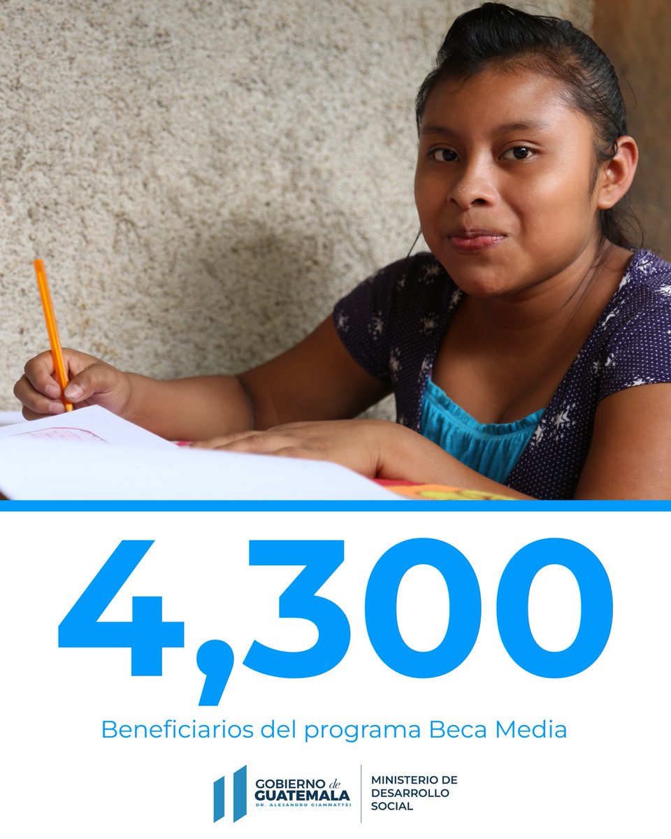 Midesgt's tweet photo. Al cierre del primer cuatrimestre del 2023 el programa #BecaMedia ha beneficiado a 4,300 estudiantes guatemaltecos de nivel medio, apoyándolos a cumplir sus metas educativas. https://t.co/O9KahbnPle