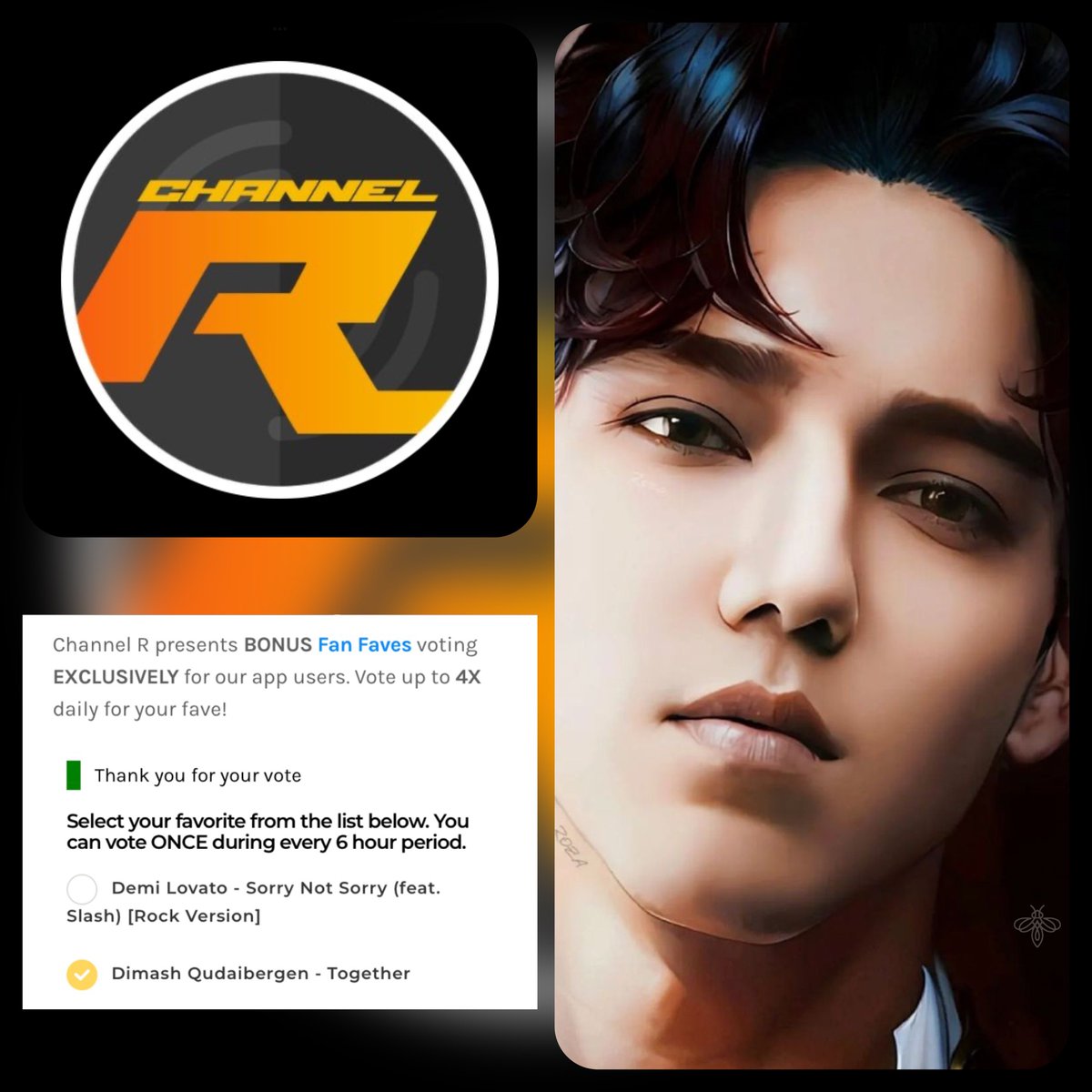 Sabine Lühs ☬ (@sabineluhs) on Twitter photo Dears !
Don’t miss to vote for Dimash on <a href="/channelrradio/">Channel R Radio</a> !
#Together_Dimash
<a href="/dimash_official/">Dimash Qudaibergen</a>
I'm listening to Channel R radio. Today's Hits & your all-time favorites.
👉🏼👉🏼channelrradio.com/trending/ Dears !
Don’t miss to vote for Dimash on <a href="/channelrradio/">Channel R Radio</a> !
#Together_Dimash
<a href="/dimash_official/">Dimash Qudaibergen</a>
I'm listening to Channel R radio. Today's Hits & your all-time favorites.
👉🏼👉🏼channelrradio.com/trending/