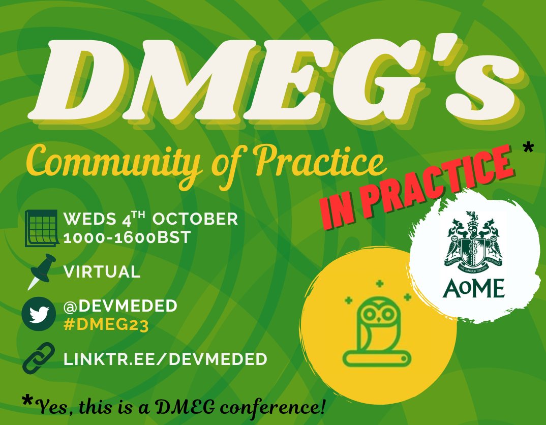 🚨ABSTRACT DEADLINE🚨

you have ⏰JUST A FEW HOURS LEFT⏰ to submit an abstract for your #MedEd project for #DMEG23!!🤯

(psst, it's an amazing chance to present at a national conference✅👀)

🔗app.oxfordabstracts.com/stages/6103/su…
⏰abstract deadline: 19th July, 2359
📅#DMEG23: 4th October
