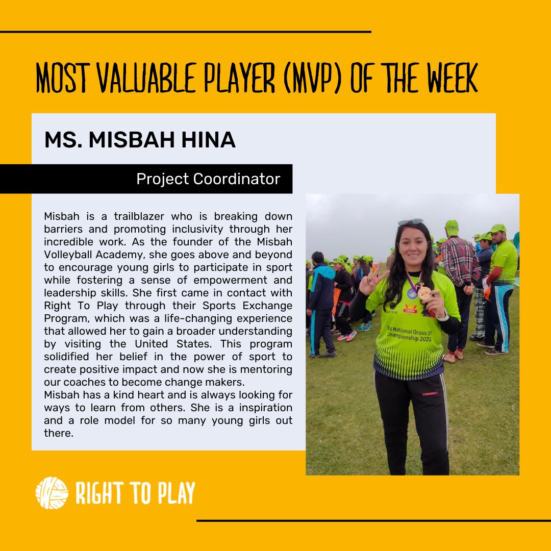 #MVPoftheWeek🥇

Meet Misbah Hina, a sport enthusiast and changemaker!

#staffspotlight