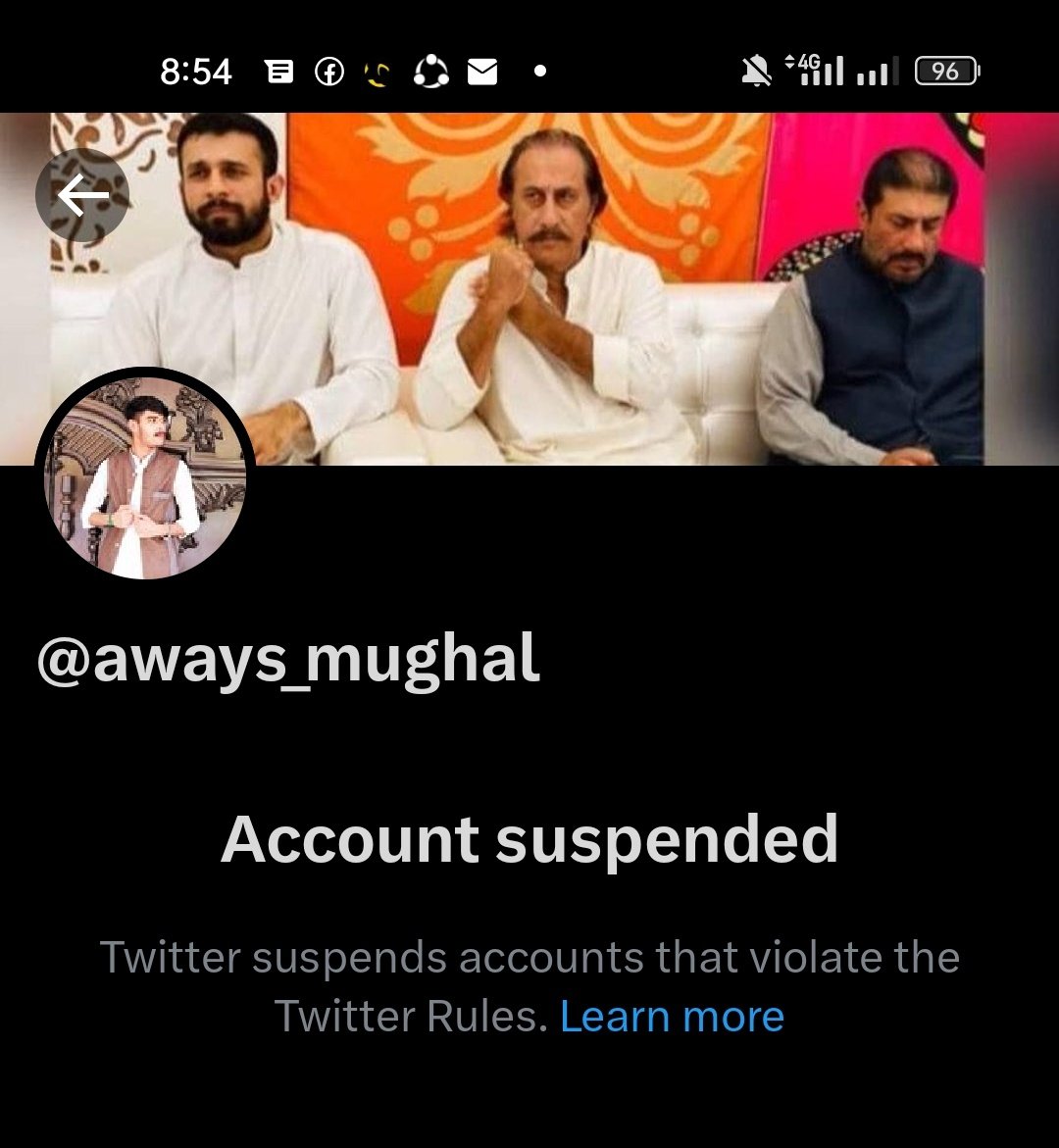 My @aways_mughal Account suspended..! Why ?
@elonmusk ,,,😒 please recover 
@TwitterSports @verified @TwitterNews @TwitterGov