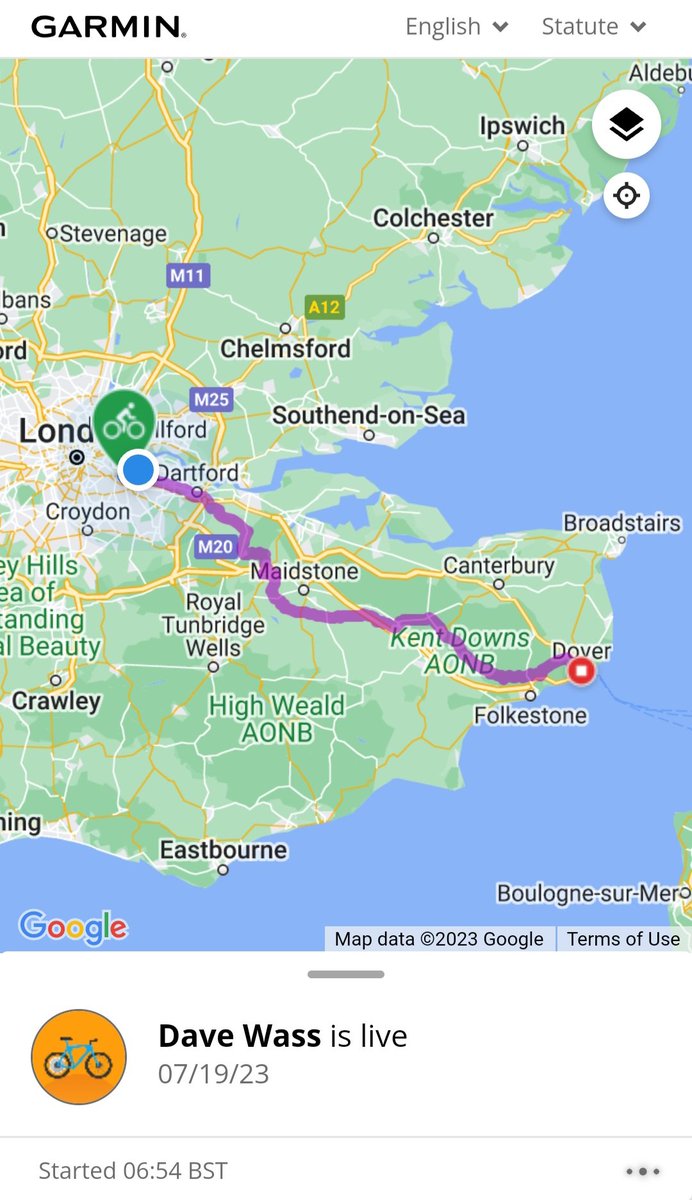 erwass's tweet photo. Dave is on his way to Dover, first stop of 4, to Paris. @CR_UK https://t.co/XXi21IKBnn