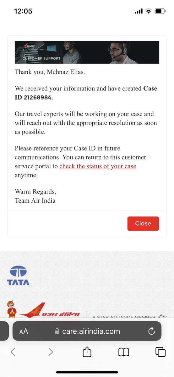 mehnaze14's tweet photo. This is my new case Id which I have received from the website and the customer care of @airindia is of absolute NO HELP! he said I have to wait 48-72 hours! I have to spend on clothes now for the next 4 days! Who will compensate for the stress and the money I’m losing! https://t.co/kxAtOHT4te