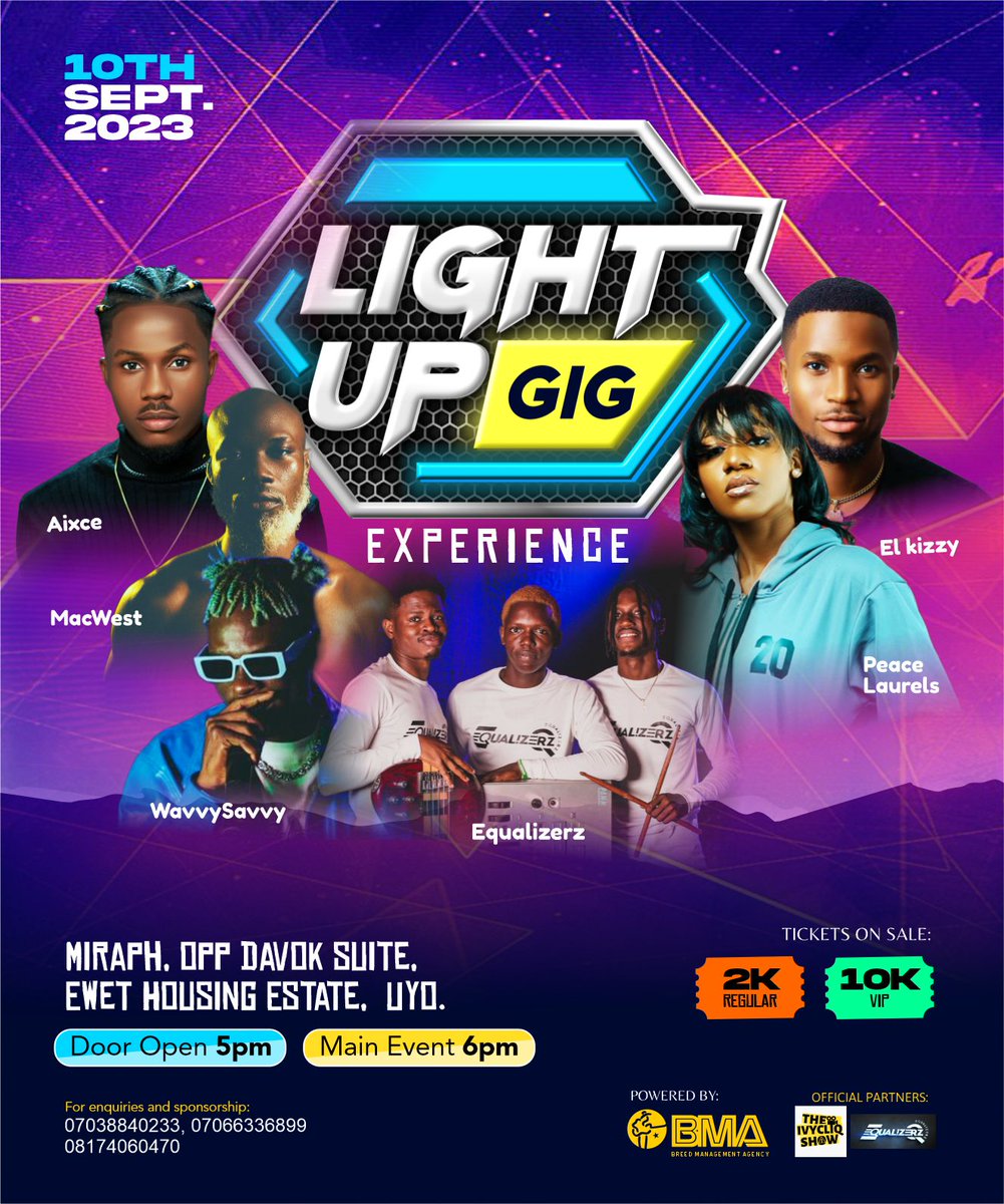 BreedManagement's tweet photo. Bringing you unforgettable music experience from some emerging artist in the city of Uyo.

Don't be told, be there !

Get your ticket now 

#lightupgigexperience #breedmanagementagency #breedmanagement https://t.co/TnR3pOPOnd