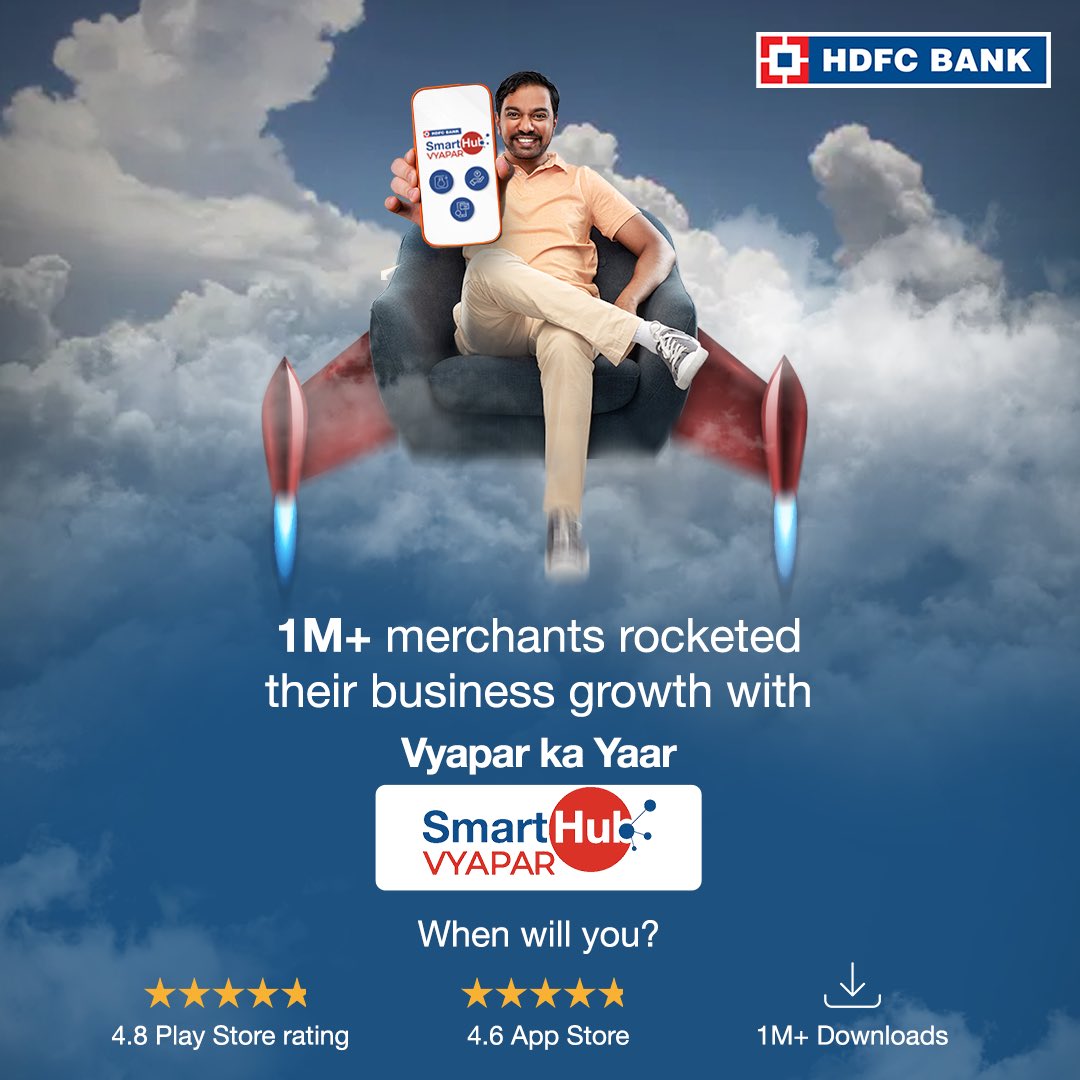 HDFC_Bank's tweet photo. Accept payments via all modes 🌐
Access to instant loans💰
Make vendor and distributor payments digitally 📲
Grow your business digitally 📈

Access many other such banking and business solutions with HDFC Bank SmartHub Vyapar.

To take your business to the next level📈 download the app by clicking, 
https://t.co/SA2spMWOX2

#HDFCBank #Bank #Money #Finance #SmartHubVyapar #Business #SHV #Banking #VyaparKaYaar