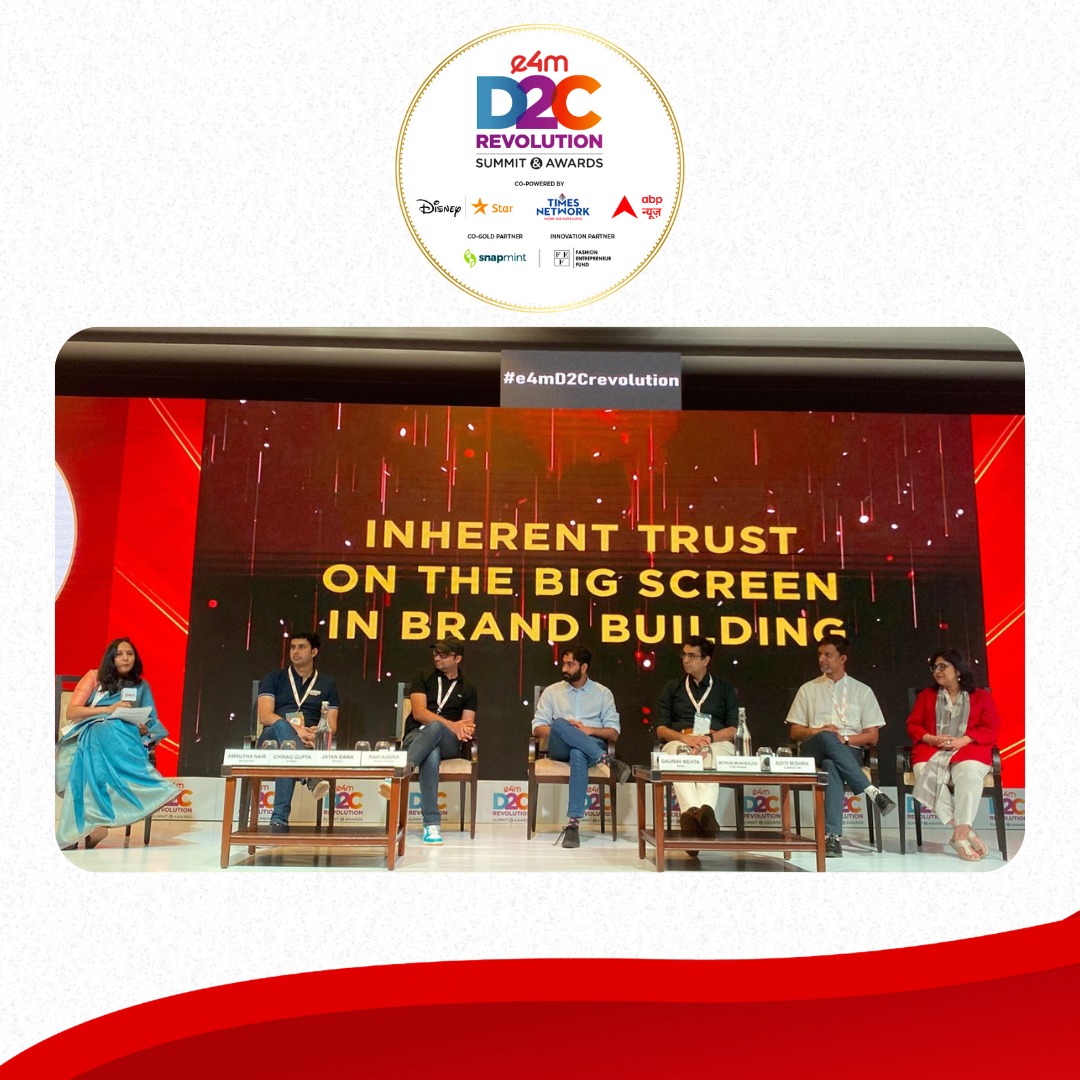 e4mtweets's tweet photo. 🎞️🎥Nothing engages audiences more than professionally generated original content across linear TV and OTT, day after day. Do you agree?

Join an immersive panel discussion at the #e4mD2CRevolution where the industry titans #AmruthaNair, @misterperfora, #GauravMehta, #AditiMishra, @ChiragGupta_84, #RaviKabra, @infernoespera  discuss how to Inherent trust on the "Big Screen" in Brand Building?

We are taking notes, are you?

Watch Live : https://t.co/qoCpKL68K1

#e4md2crevolution #d2cbrands #d2cmarketing #d2cindia #d2c #summit #d2cinnovation #brands #directtoconsumer #d2csuccess #ecommercetrends #d2cgrowth #digitaltransformation