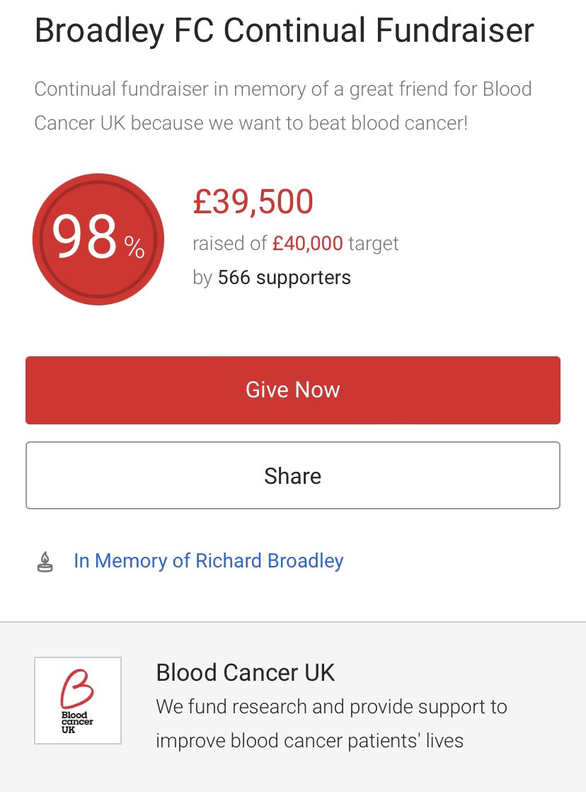 BroadleyFC's tweet photo. Good morning!! 

We are now just £500 away from raising a massive £40,000 for @bloodcancer_uk in memory of Richard Broadley! 🤯❤️⚽️

https://t.co/VPrLcIPBAG 

Thank you all for your continued and invaluable support!

Together, we will beat blood cancers ❤️

Up the Broadley!🍺⚽️🎺 https://t.co/wMLhDn92v9