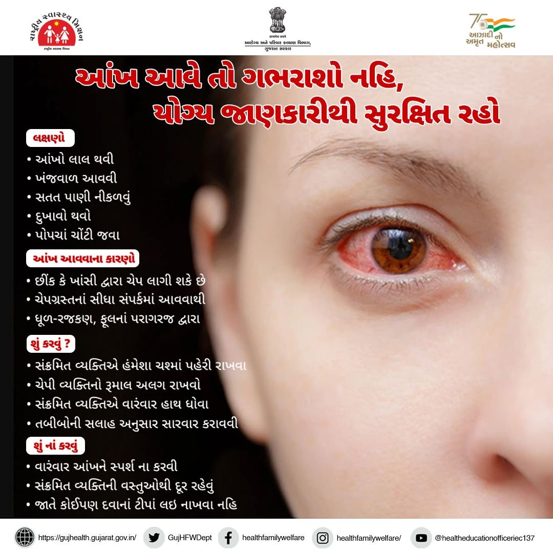 InfoGujarat's tweet photo. આંખ આવે તો ગભરાશો નહિ, યોગ્ય જાણકારીથી સુરક્ષિત રહો...

#Conjunctivitis #EyeInfection https://t.co/vFNyxHGowE