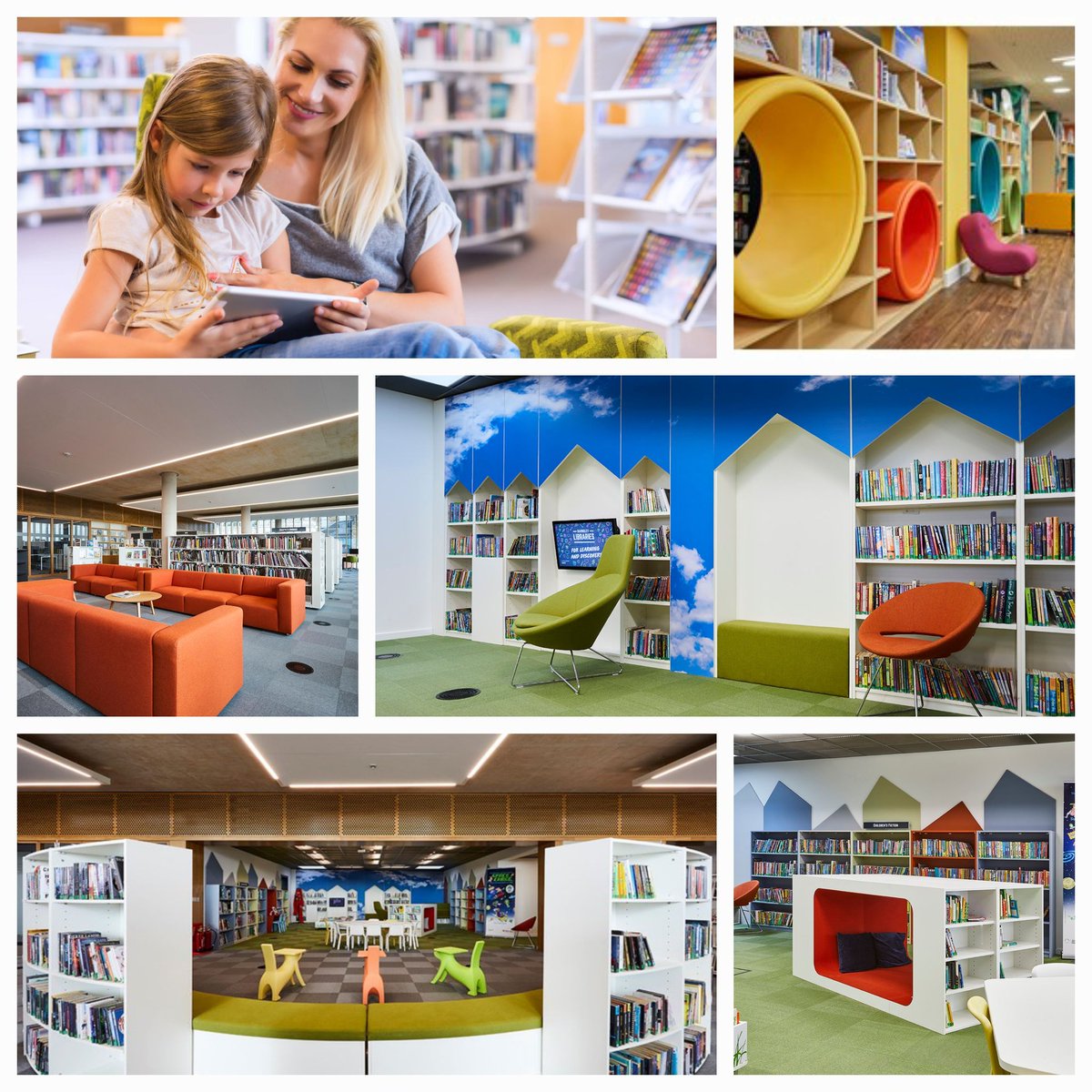 NURTURING THE NEXT GENERATION Family hub? Playful zones, spaces for storytelling, inspirational furniture to arouse curiosity, cosy family seating, teen spaces, prams #libraries #kids #reading #PCbabycaŕrel #familyhub #librarydesign #childrenslibraries Time to talk?