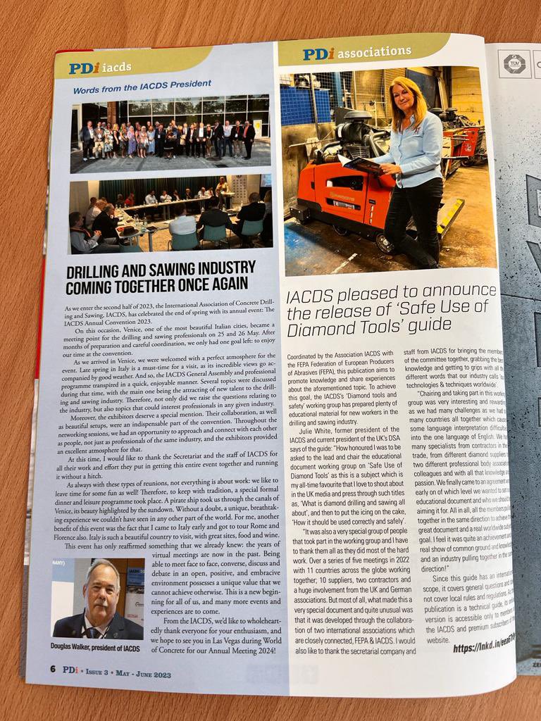 DDrillGroup's tweet image. Checkout issue 3 of #PDi there’s a great article on the @AssocIACDS congress in Venice.  Alongside an article on the guide ‘Safe use of Diamond Tools’ of which @JulieDDrill was the lead of the working group that formalised all of the info on which it was based.

#diamondtools