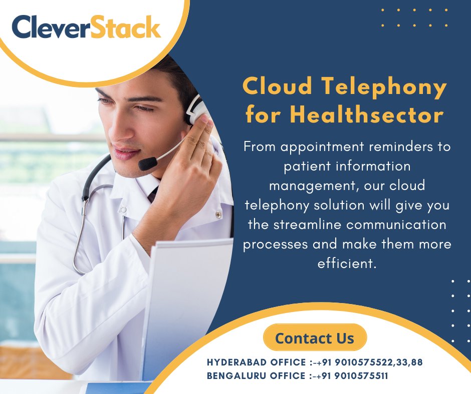 clever_stack's tweet image. With our Cloud Telephony solutions, you can rest assured knowing your critical communications are always secure and accessible. Try it out today!
cleverstack.in
Hyderabad office :-+91 9010575522,33,88 | Bengaluru office :-+91 9010575511
 #cloudtelephonyforhealthsector