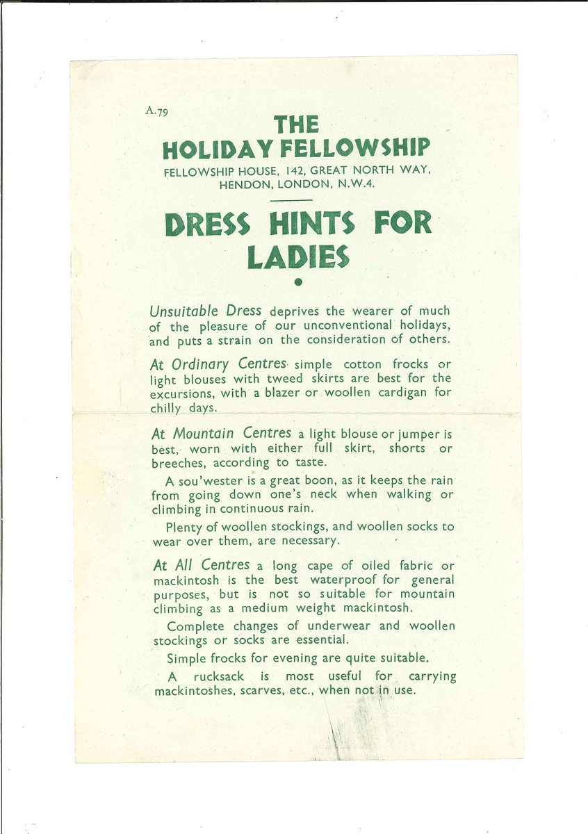 Wondering what to pack in your bags for your holiday? Maybe this leaflet will help. The Holiday Fellowship began walking holidays in 1913. 'We've only ever been about friendship, fellowship, fun, fresh air, and the feel-good factor' ow.ly/9uz250P66kV #CoopArchvie #Holiday