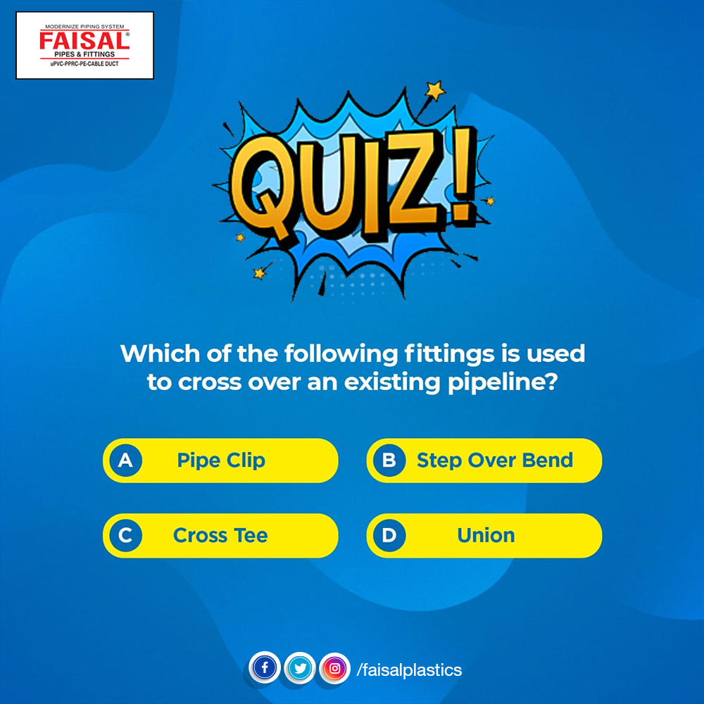 FaisalPlastics's tweet photo. It's quiz time. Let's test your pipe &amp; fitting expertise!
#quiz #QuizTime #pipes #fittings #pipeline #Plumbing #plumbingquiz #pvc #pprc #upvc #faisalplastics https://t.co/u2sNi0d8AL