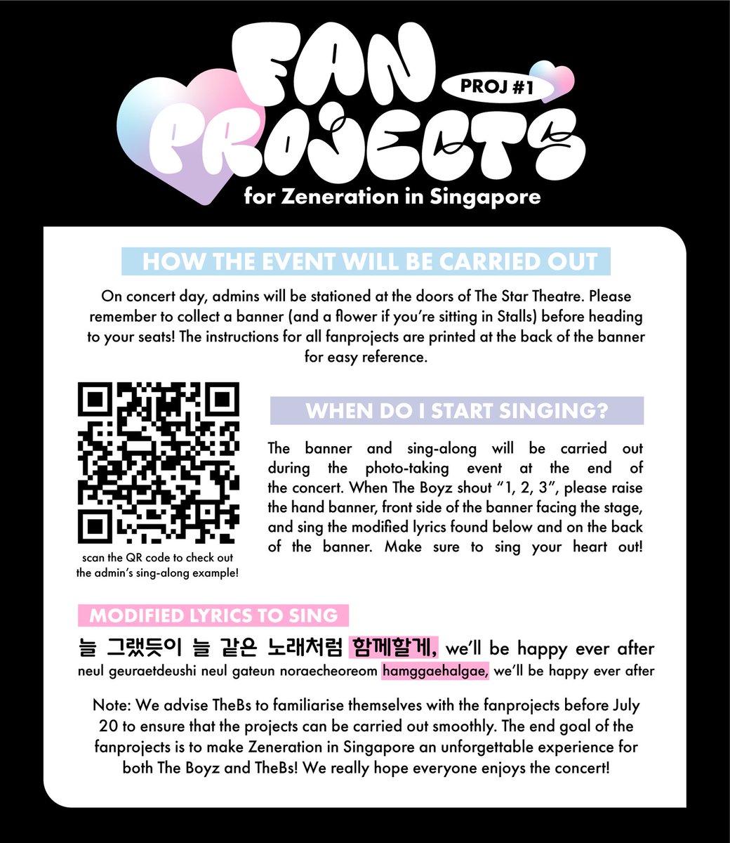 zenerationinsg's tweet photo. Hello SG THEBS👋

Here is a thread of the latest updates for all fanprojects!

Please remember to familiarise yourself with the singalong and start singing it after TBZ says “1, 2, 3!” during photo-taking🙏

Please only refer to this thread for #ZENERATIONinSG fanprojects‼️ https://t.co/DbQjhhOFM6