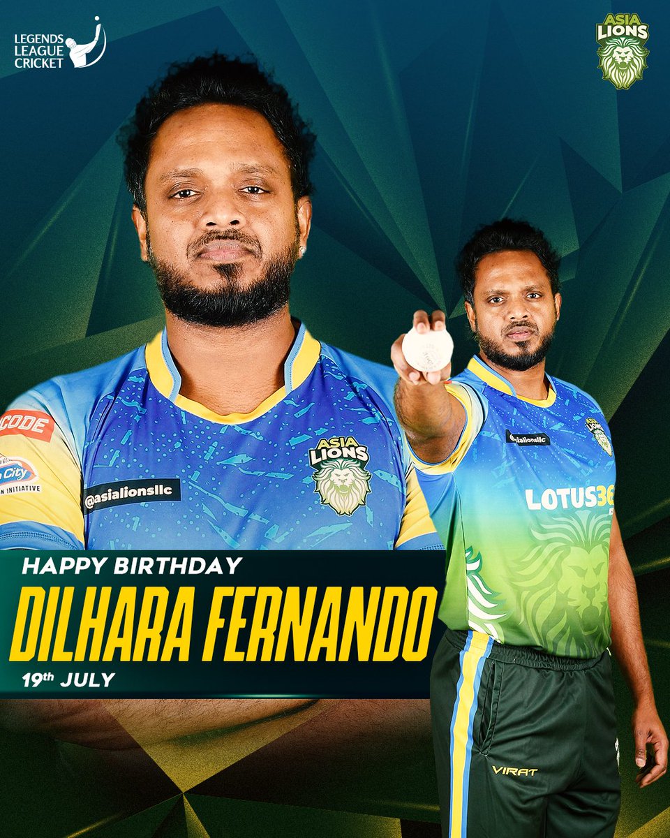 Happy Birthday to the ‘Fernando Sensation.’ 🥳🎂
Here's to another year of 'legendary' innings and 'bowler-ful' memories!

@llct20 

#DilharaFernando #AsiaLions #HappyBirthday #LLCT20 #LegendsLeagueCricket