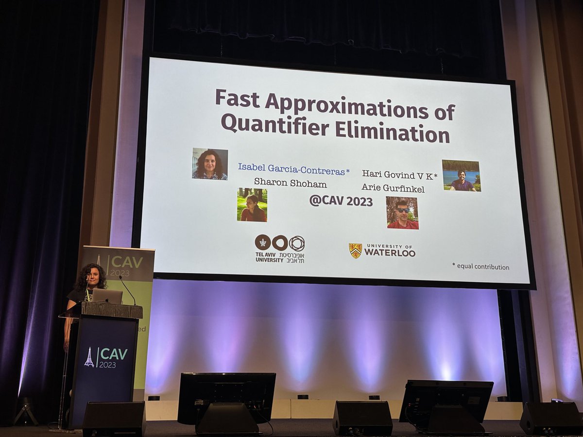 ariegurfinkel's tweet image. Isabel Garcia is presenting QEL, a joined work with Hari Govind and in collaboration with Sharon Shoham and myself at CAV23. #cav23 #distinguished #uwaterloo #tau