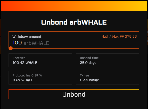 eris_protocol's tweet photo. 5/ Withdrawing from the Vault ⛔
If a user wants to withdraw $WHALE from the vault they have 2 options:
1️⃣ Unbond: Redeem your #arbWHALE for it's underlying value -this process takes 25 days.
A withdrawal fee of 0.69% applies of which 30% is being burnt to $ASH https://t.co/ijjYoLpxvZ