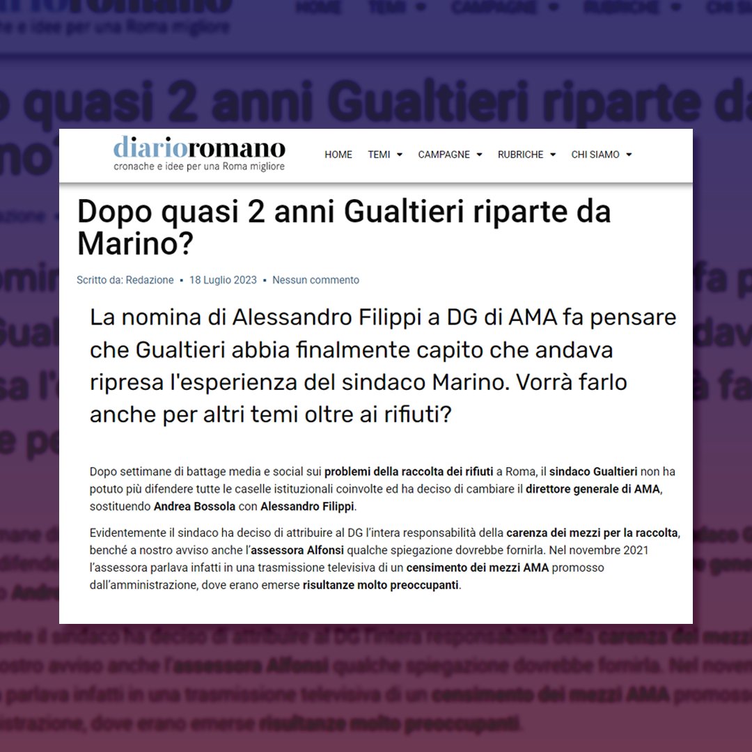 ignaziomarino's tweet photo. Sono davvero felice e anche orgoglioso che quasi 10 anni dopo la Giunta Gualtieri riconosca le capacità professionali di #AlessandroFilippi e, di conseguenza, anche il lavoro svolto durante la mia brevissima sindacatura.
➡️https://t.co/GHrpQX77Ok https://t.co/S1jyKyjwIP
