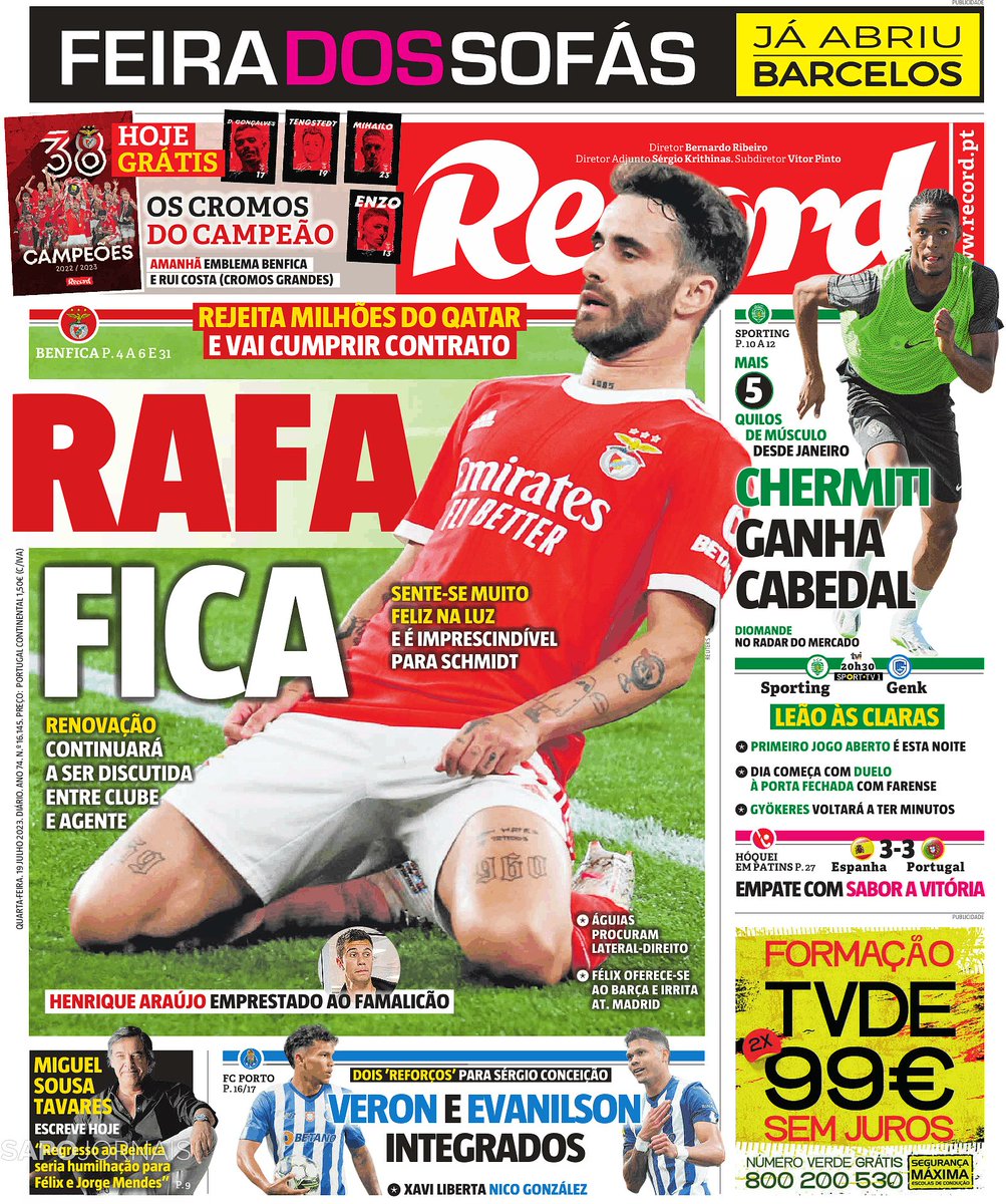 Rafa fica no Benfica

Rejeitou 7,5 M€ ano do Qatar.