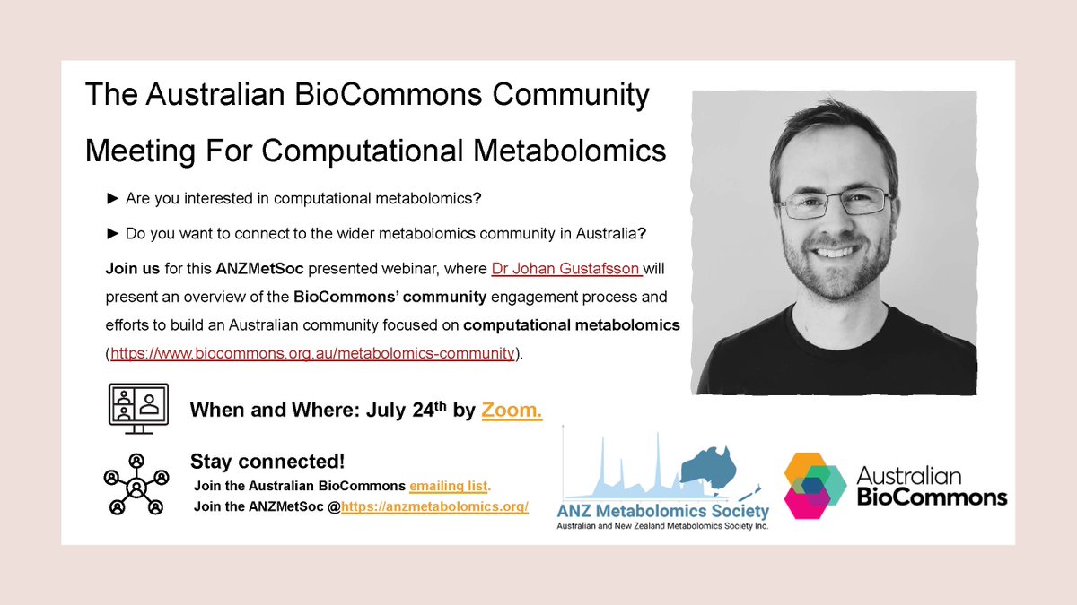 David De Souza (@daveds001) on Twitter photo The <a href="/AusBiocommons/">Australian BioCommons</a> engages with #bioinformatics experts and life scientists from multiple domains to identify opportunities where shared computational infrastructure might benefit researchers.
Come listen to <a href="/maldi_guy/">Johan Gustafsson</a> speak about how they are supporting ANZ #metabolomics The <a href="/AusBiocommons/">Australian BioCommons</a> engages with #bioinformatics experts and life scientists from multiple domains to identify opportunities where shared computational infrastructure might benefit researchers.
Come listen to <a href="/maldi_guy/">Johan Gustafsson</a> speak about how they are supporting ANZ #metabolomics