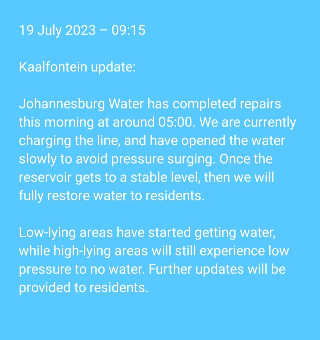 Johannesburg Water on Twitter "JoburgUpdates Kaalfontein ^N"