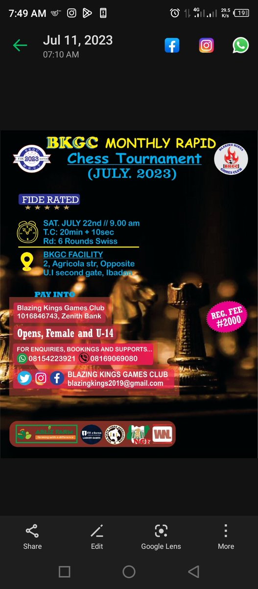 Olabodeblaze's tweet image. Get ready for another challenging edition of BKGC MONTHLY Rapid Chess Tourney 🚀💥💥🚀.
@BlazingKings_GC
BKGC MRCT JULY 2023💥
#ChessChallenge
#chessforchamps
#chessforall