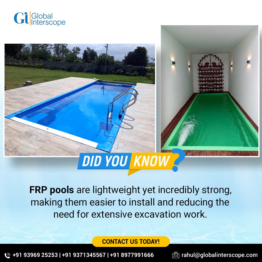 GInterscope's tweet image. Dive into the world of FRP pools! Discover the perfect blend of lightweight design and exceptional strength. 

Experience hassle-free installation and bid farewell to extensive excavation.

#didyouknow #frppools #hasslefreeinstallation #luxury #luxurypool #poolcare #poolservices