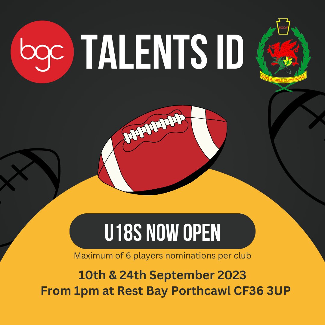 BGCWales's tweet photo. 📢BOTH U16s &amp; U18S (BOYS) TALENTS ID NOMINATIONS ARE NOW OPEN 🏉Entry forms will be sent out to member clubs. If your club would like to enter your talents but is not a member or have any enquiries please contact office@bgc.wales #Rugby https://t.co/iXbDABj2WB