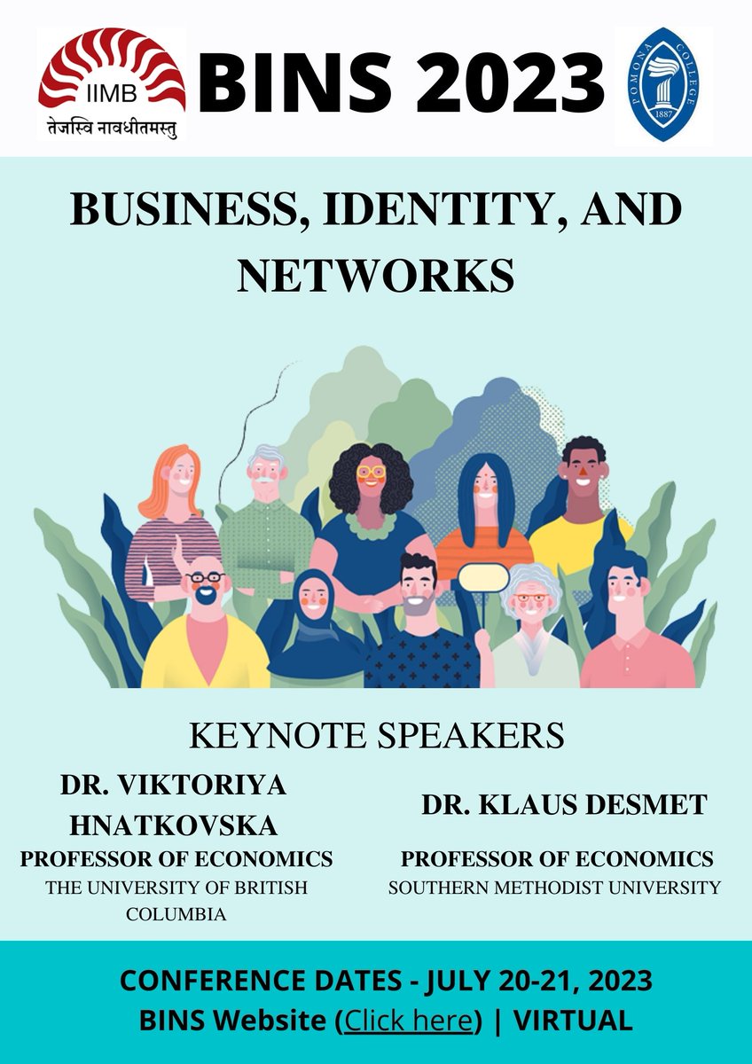 BINS_conference's tweet photo. Join us for the 3rd annual Business, Identity, and Networks (BINS) conference to be held virtually, July 20-21, 2023.
Hear from economists doing cutting-edge work on politics, race, gender identity in business
#EconConf #EconTwitter #EconC4P #diversityinbusiness https://t.co/HcZVrsEPl8