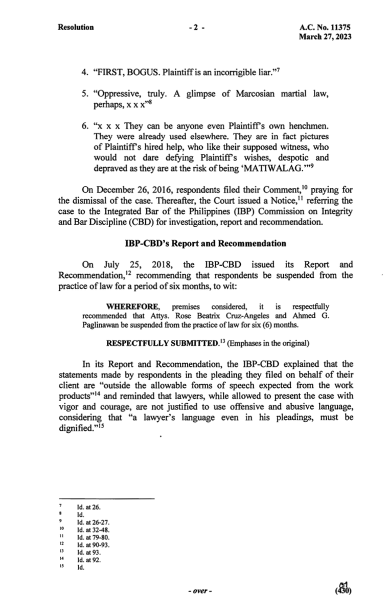 mikenavallo's tweet photo. JUST IN: Supreme Court suspends former presidential spokesperson Trixie Cruz-Angeles from practice of law for 6 months over the use of intemperate language in a pleading she and her co-counsel filed in court.

Her co-counsel, Atty. Ahmed Paglinawan, is reprimanded. https://t.co/ZWzkRrwQ6W