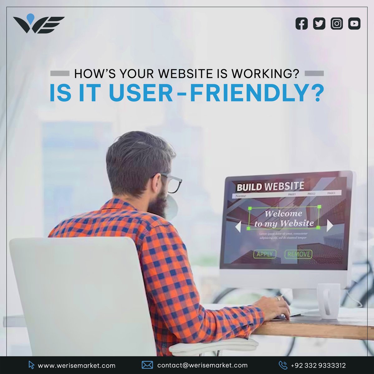 At 𝐖𝐞 𝐑𝐢𝐬𝐞 𝐌𝐚𝐫𝐤𝐞𝐭, we believe in creating a website that not only does justice to your brand's presence but also makes your audience fall in love with it from the moment they land on it. Reach us! 𝐂𝐚𝐥𝐥+92 332 933 3312 𝐖𝐞𝐛𝐬𝐢𝐭𝐞: werisemarket.com