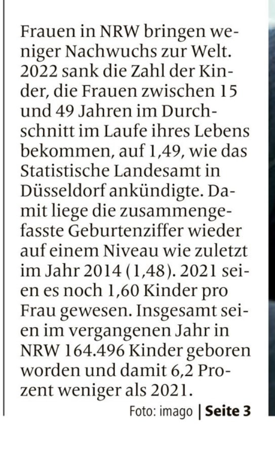 Britta_Goetz's tweet photo. Auch wenn es 2022 nicht an mir lag: #Frauen kriegen weniger #Kinder. ➡️Vielleicht sollte die #Ampel mal ins @westfalenblatt schauen und Maßnahmen der Gegensteuerung erdenken, statt #Familienplanung zu erschweren. 🤔 #elterngeld https://t.co/ZYI7wzlMC0
