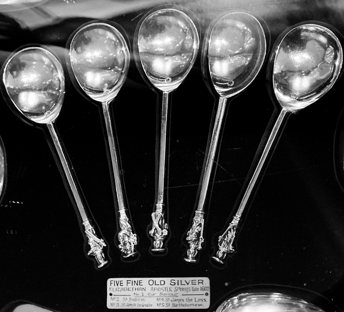 BassetlawA's tweet image. Five Elizabethan silver apostle spoons, dated 1602. On display at The Portland Collection, Nottinghamshire. #silverspoons