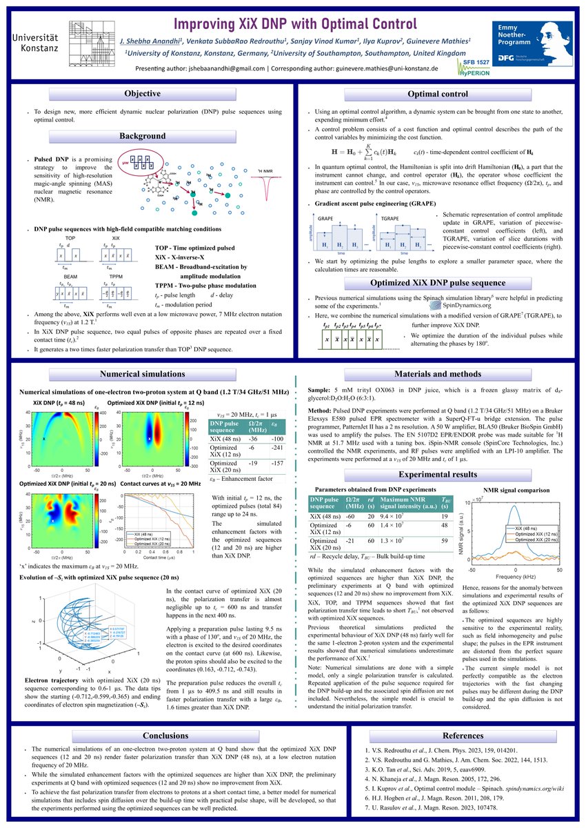 Improving pulsed DNP with optimal control

The numerical simulations resulted in an optimized DNP pulse sequence that gives an enhancement factor of 241 at an electron nutation frequency of 20 MHz. This poster provides insight into the experimental challenges.

#GlobalnmrTC2023