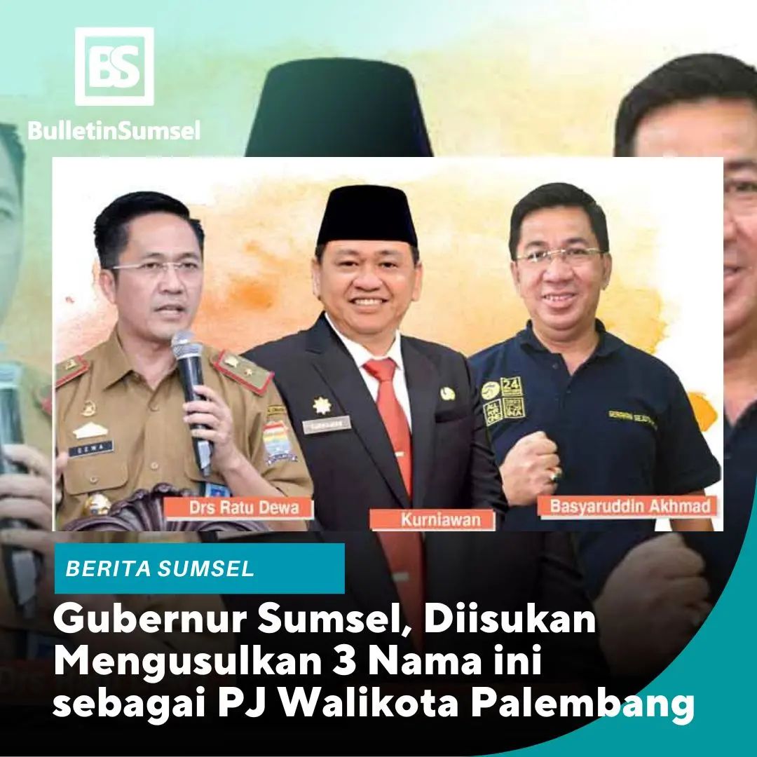 BuletinSumsel's tweet photo. https://t.co/vfv3zFkhpx – Gubernur Sumsel Herman Deru diisukan mengusulkan tiga nama calon sebagai penjabat (Pj) wali kota Palembang. Ketiga nama tsb merupakan Sekda Kota Palembang Ratu Dewa, Staf Khusus Gubernur Kurniawan dan Kepala Dinas PU Provinsi Sumsel, Basyaruddin Akhmad. https://t.co/aEoeuRdGQY