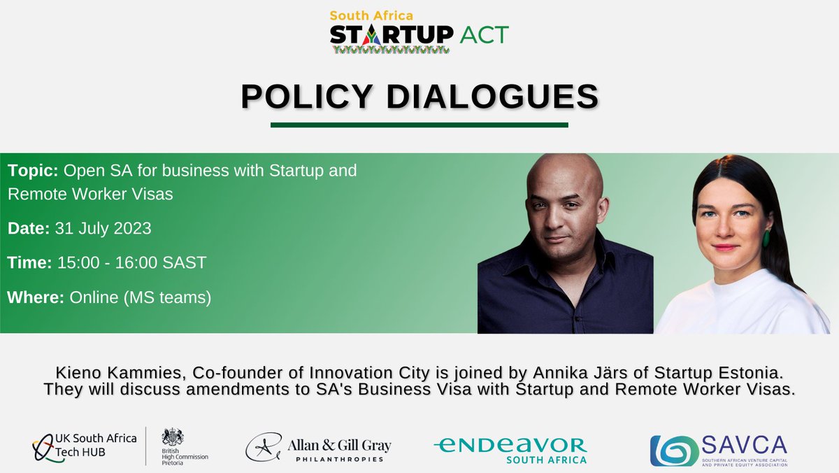 Join us at the @SA_startupact webinar on 'Opening SA for business with startup and remote worker visas' to learn about the visas, it's benefits and how Estonia has successfully implemented it to create a thriving ecosystem. Register here: lnkd.in/dv_wiakA