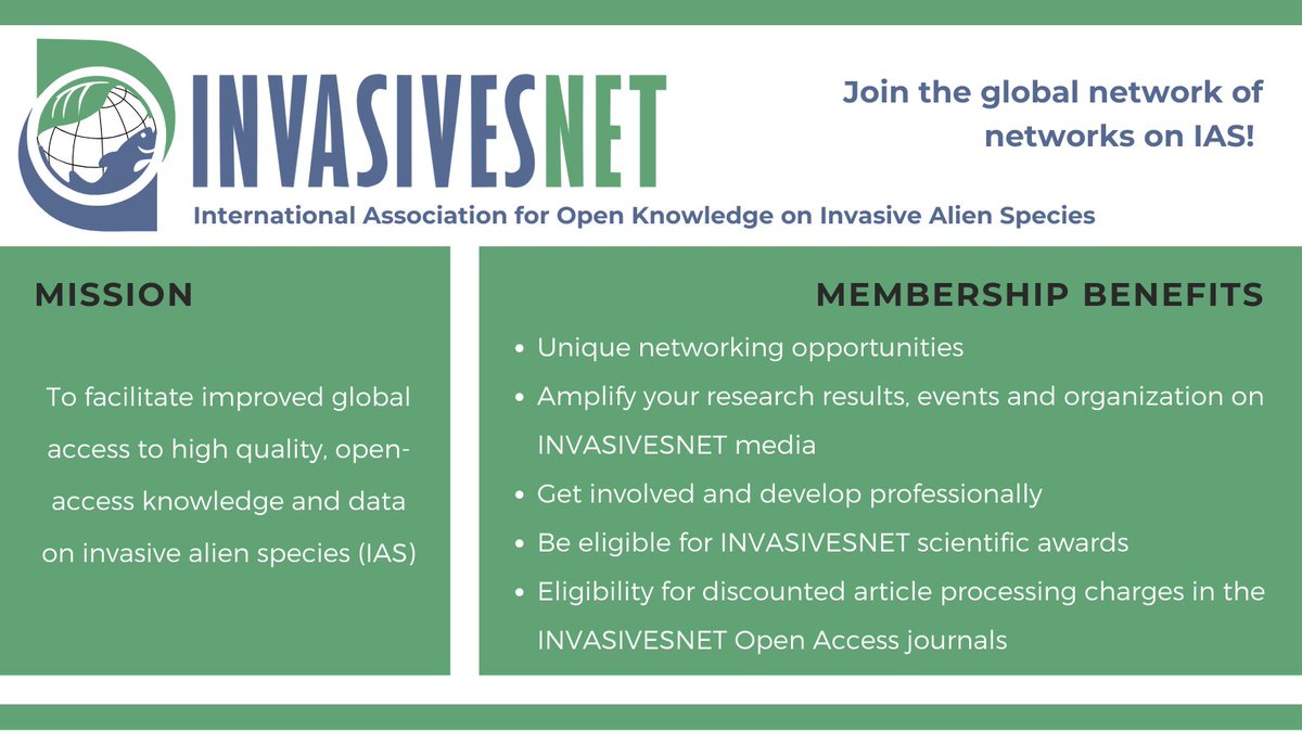 Think about joining #INVASIVESNET! Share your knowledge on invasive species and collaborate with scientists and environmental managers from your field of expertise or interest. Participate in a wide range of INVASIVESNET activities and other benefits buff.ly/3WPcHiZ 👇