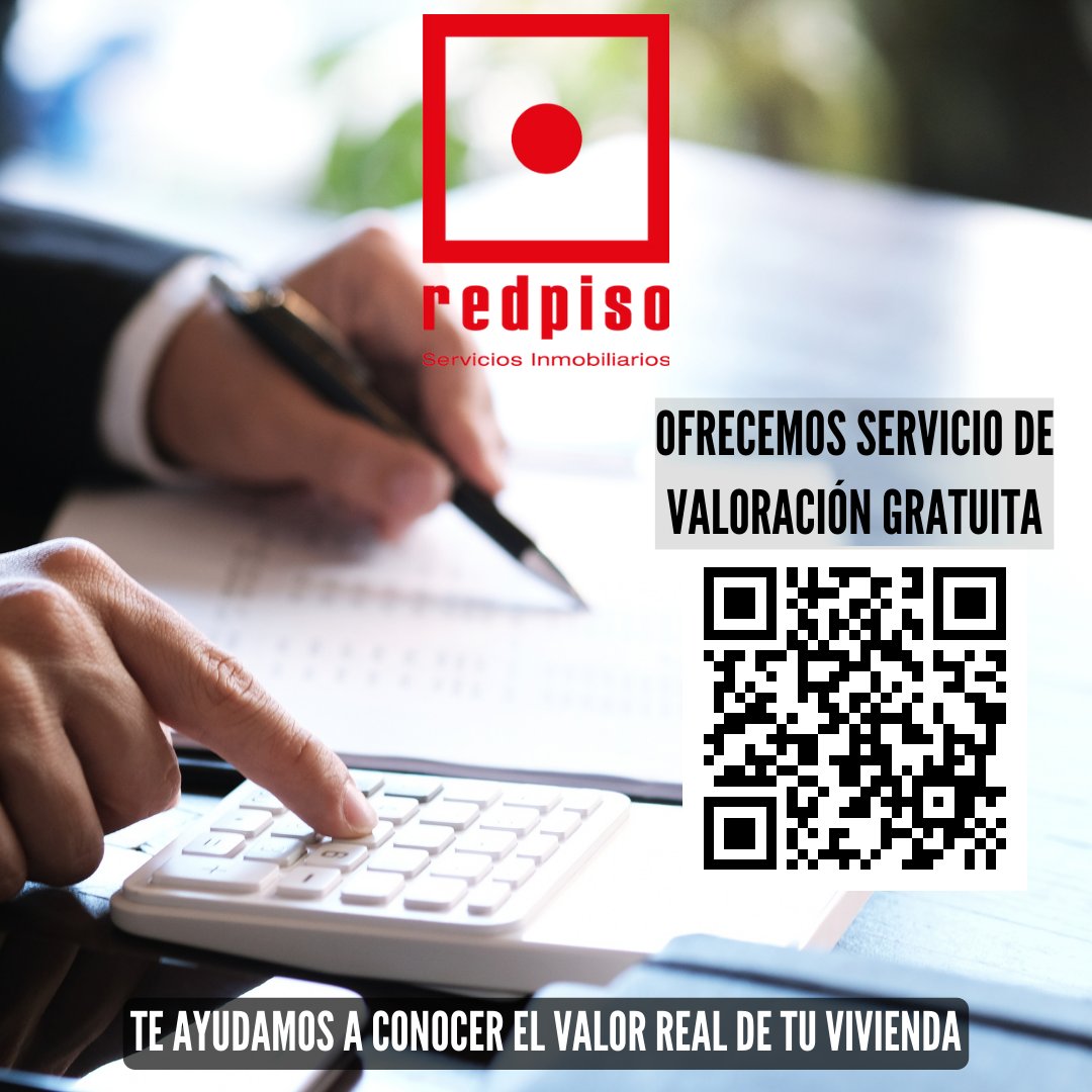 En Redpiso te ofrecemos un sistema de tasación que te permitirá conocer el valor real de un inmueble basándose en otros similares de la misma zona escaneando nuestro código QR o a tan solo un click:
valoracion.redpiso.es