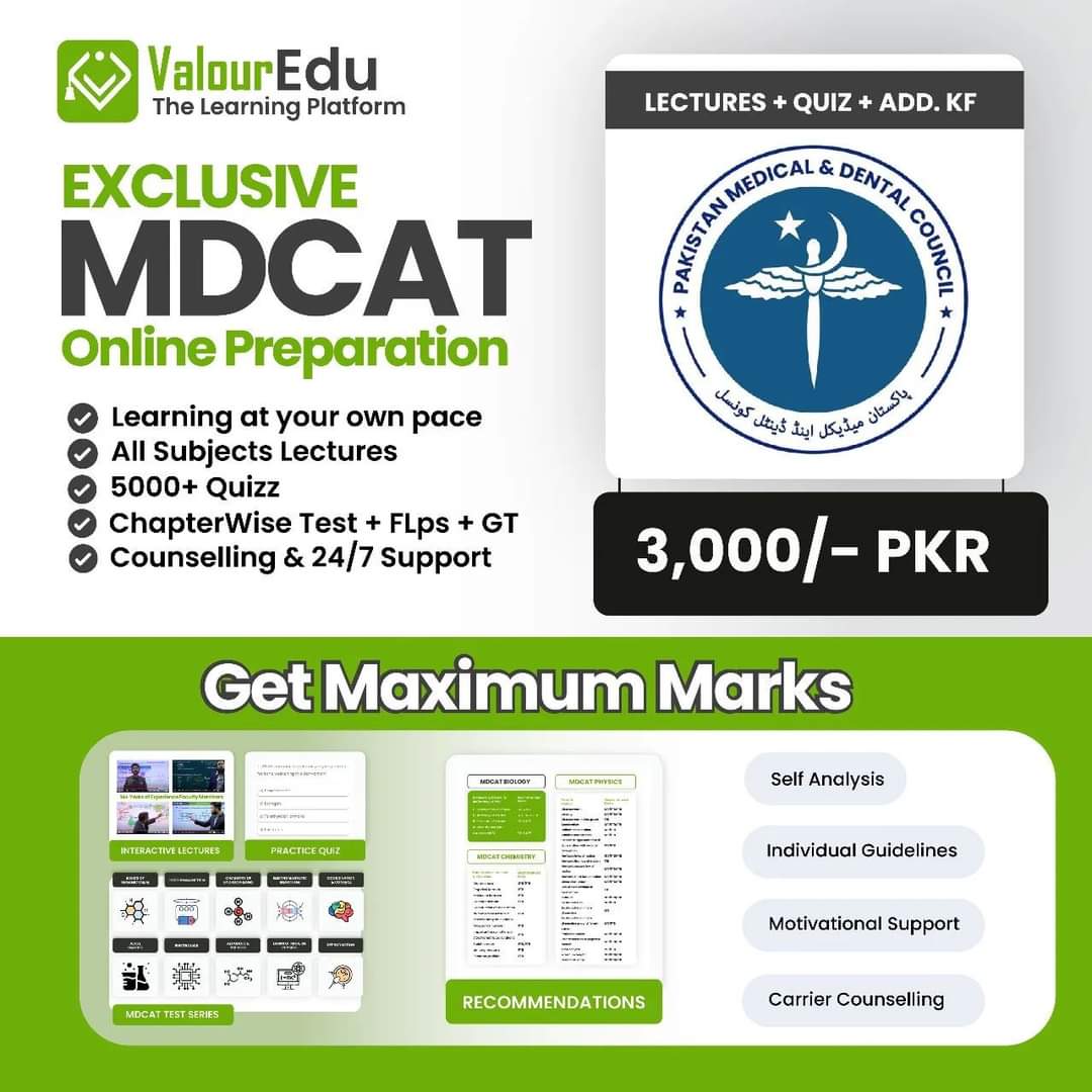 😱🩺 Complete MDCAT Prep in Just 3,000/- with Valour's Recorded Course! Access topical videos and 5000+ free practice questions now at 85% 𝐎𝐅𝐅
Sign Up: bit.ly/lms-valoureduc…
#MDCAT #mbbs #online #prep #preparation #edtech #chemistry #pakistan #aptitudetest #entrytest #online