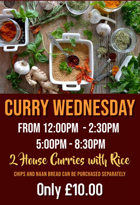OakleafSports's tweet photo. Do you know what day it is?
It's Curry Wednesday!
Come on down to get 2 house curries with rice for £10.
Chips and naan bread can be purchased separately.
#currywednesday #curry #housecurry #naan #chips #rice #2for10 #eatlocal #foodoffer https://t.co/dKC8ngZxpz
