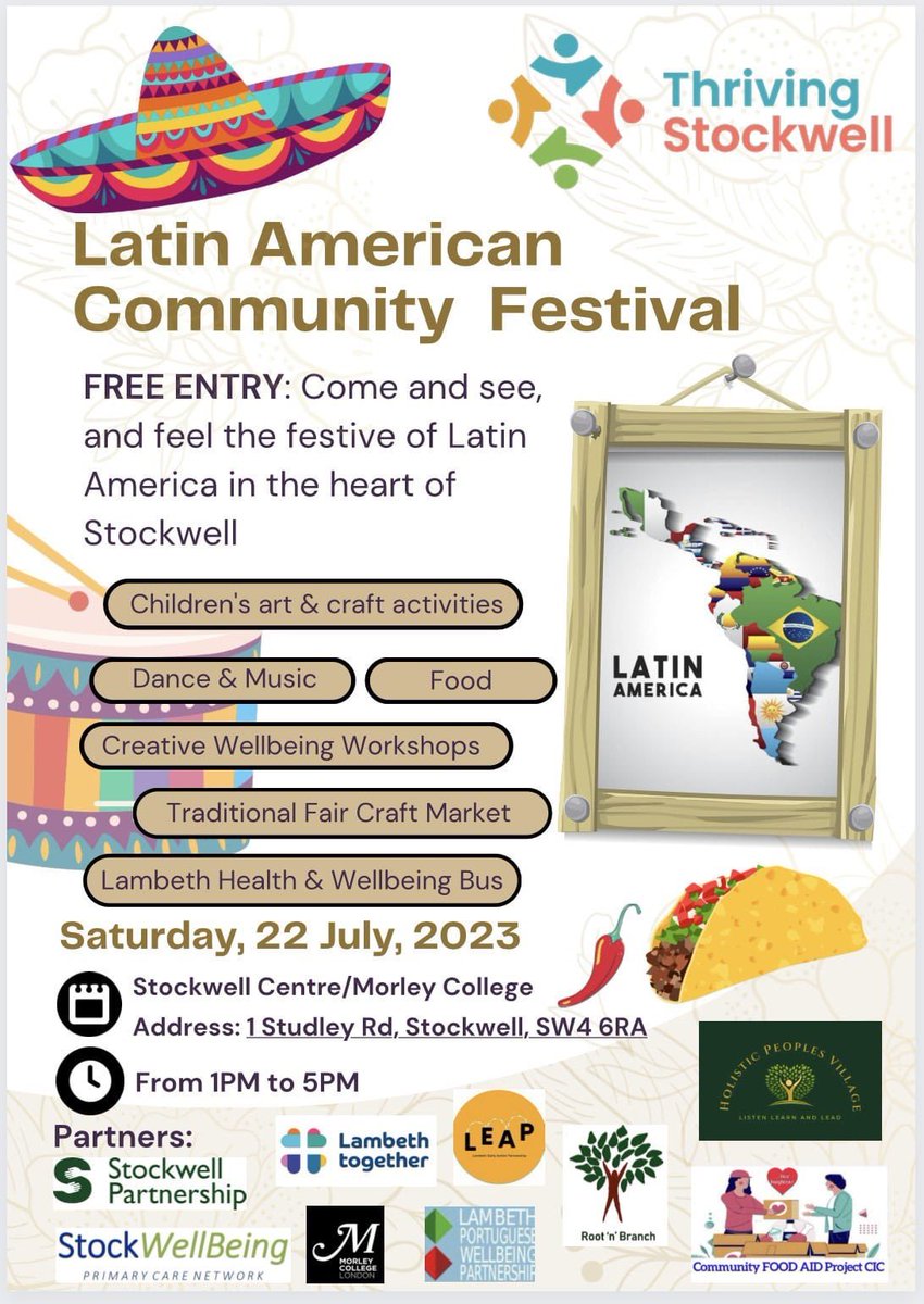 Thriving_Stock's tweet image. 🔔REMINDER🔔 #Latin American Community #Festival at @morleycollege, #Stockwell, this Saturday! 🎉 

Enjoy live performances from MisK'i Ayllu, Sabor Colombiano and more!

Experience food, dance, music, craft market &amp;amp; health advice. 

FREE entry, bring friends &amp;amp; family🌟🎶