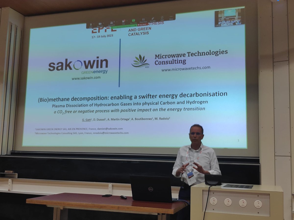Next, Gérard Gatt, from <a href="/SakowinGreenNRJ/">Sakowin Green Energy</a>, gave a fascinating talk on "(Bio)methane decomposition: enabling a swifter energy decarbonisation", while also presenting the amazing advancements of <a href="/SakowinGreenNRJ/">Sakowin Green Energy</a>.
<a href="/ggatt61/">Gérard Gatt</a>

#CAPGC2023 #hydrogenproduction 
#methanedecomposition