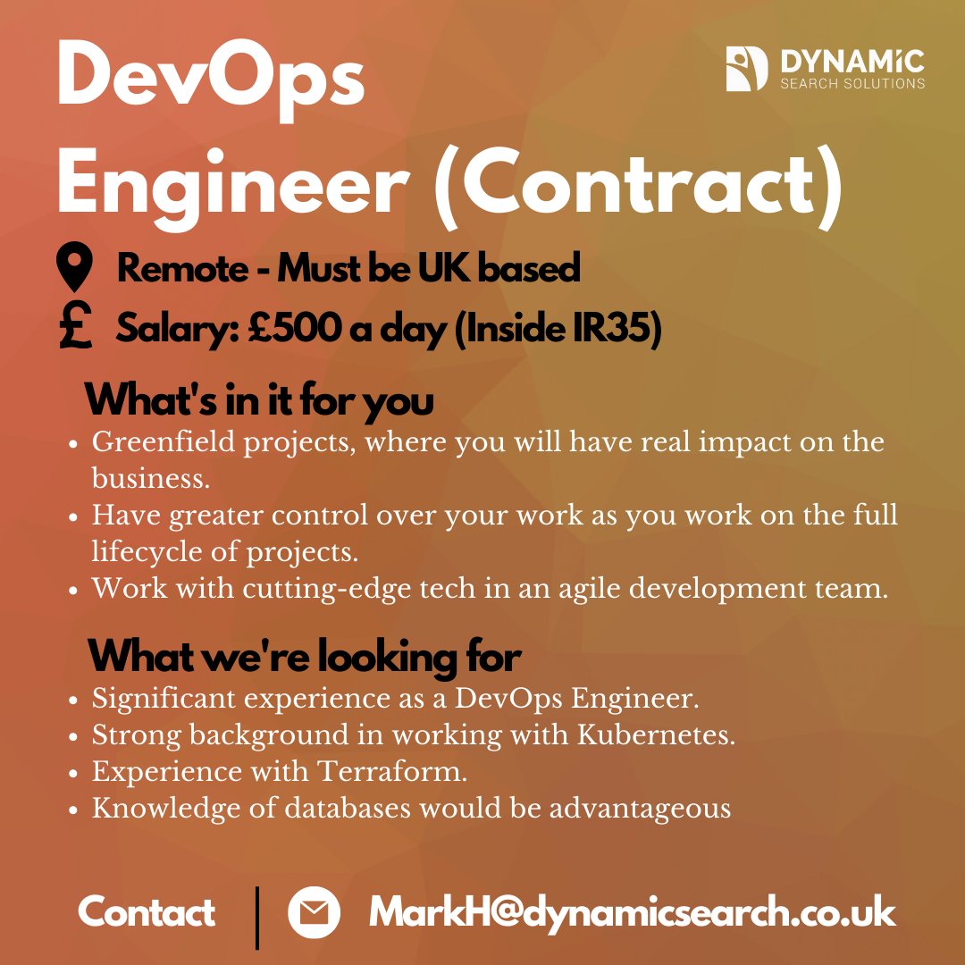 Dynamic__Search's tweet image. 📍 Remote - UK based
💸 £500 a day (Inside IR35)

A data connectivity platform provider working with the major cellular networks in the UK is looking for a DevOps Contract Engineer to join the business on a remote basis.

Click below to learn more!

dynamicsearch.co.uk/job/devops-eng…